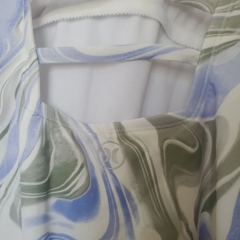 Hurley Womens XXL Marble Swirl One Piece Swimsuit Blue White Strappy Back XXL